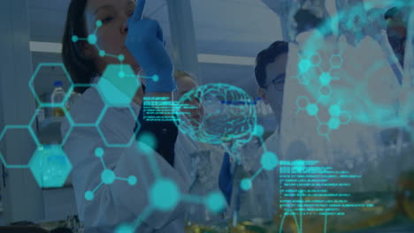 animación del procesamiento de datos científicos sobre diversos científicos en el laboratorio