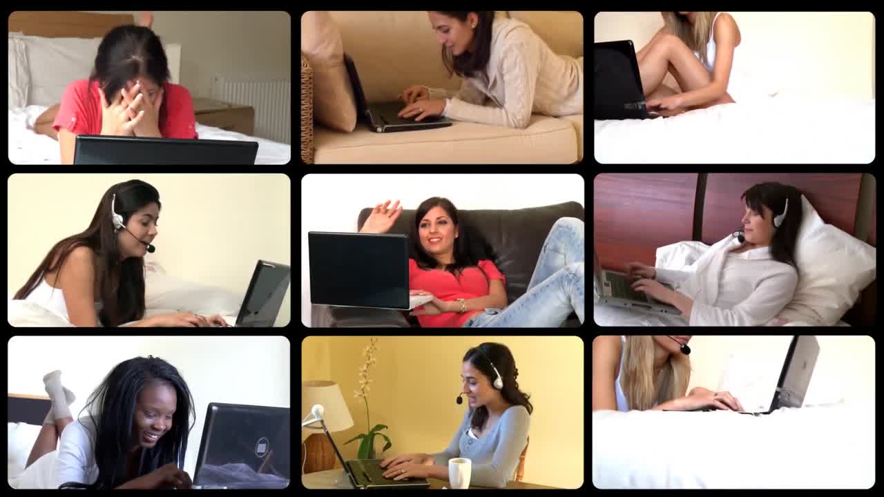 animación en 3d de mujeres jóvenes usando una computadora portátil