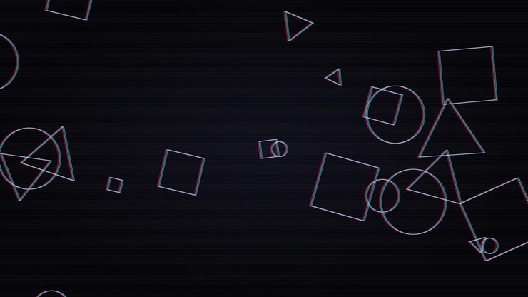 Abstract Glitch Background with Floating Geometric Shapes