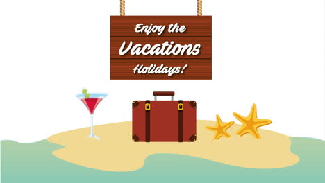 suitcase on the beach vacations scene animation