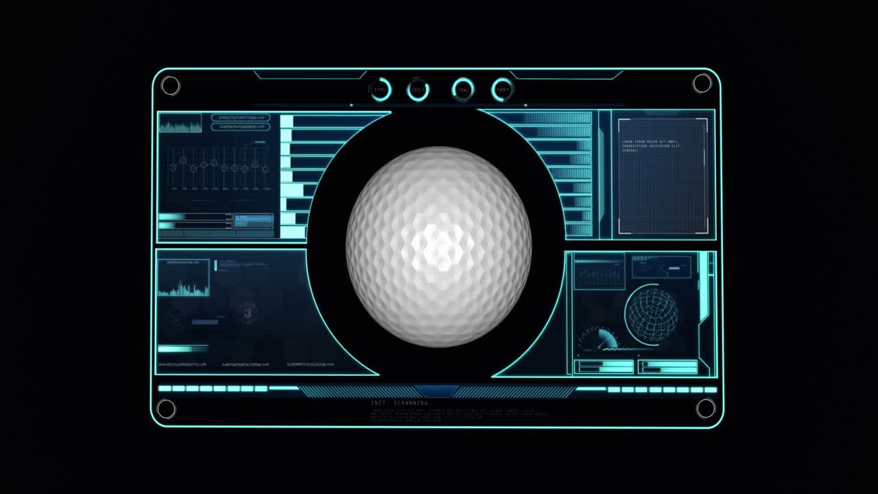 Animation of golf ball with data processing on screen