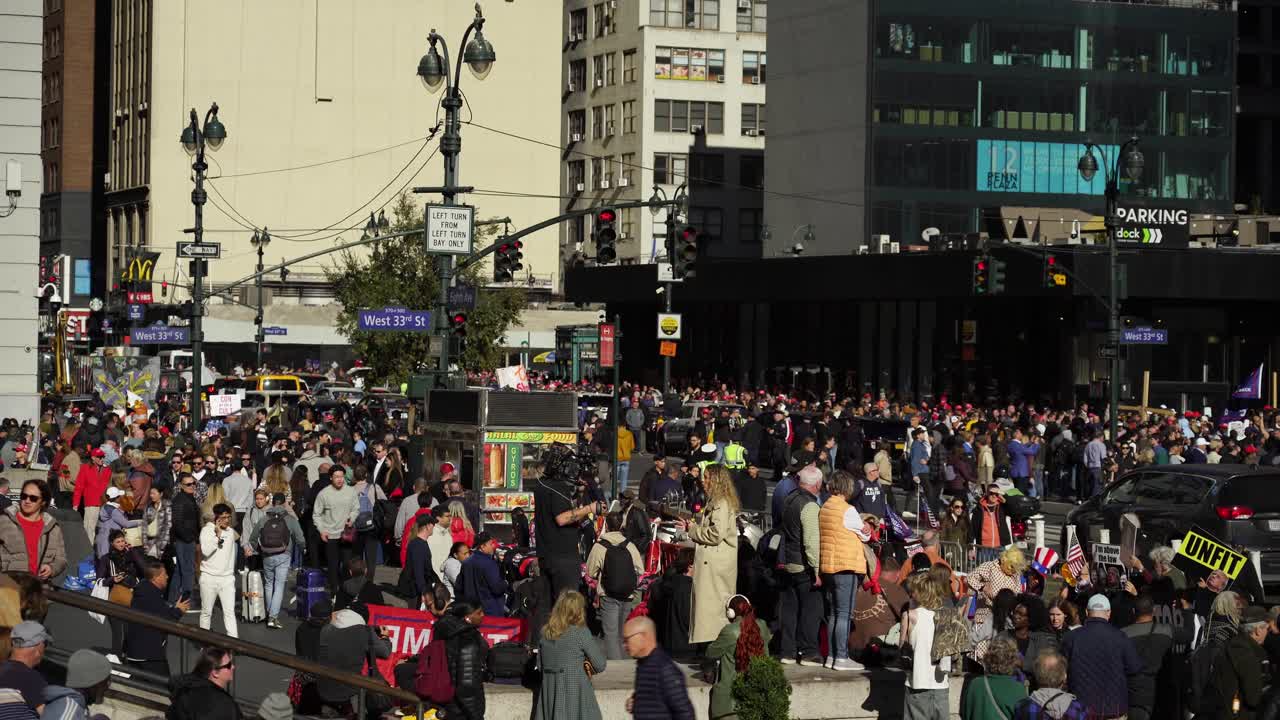 As the sunlight pours down, Trump’s supporters gather around Madison Square Garden, their voices rising in unison