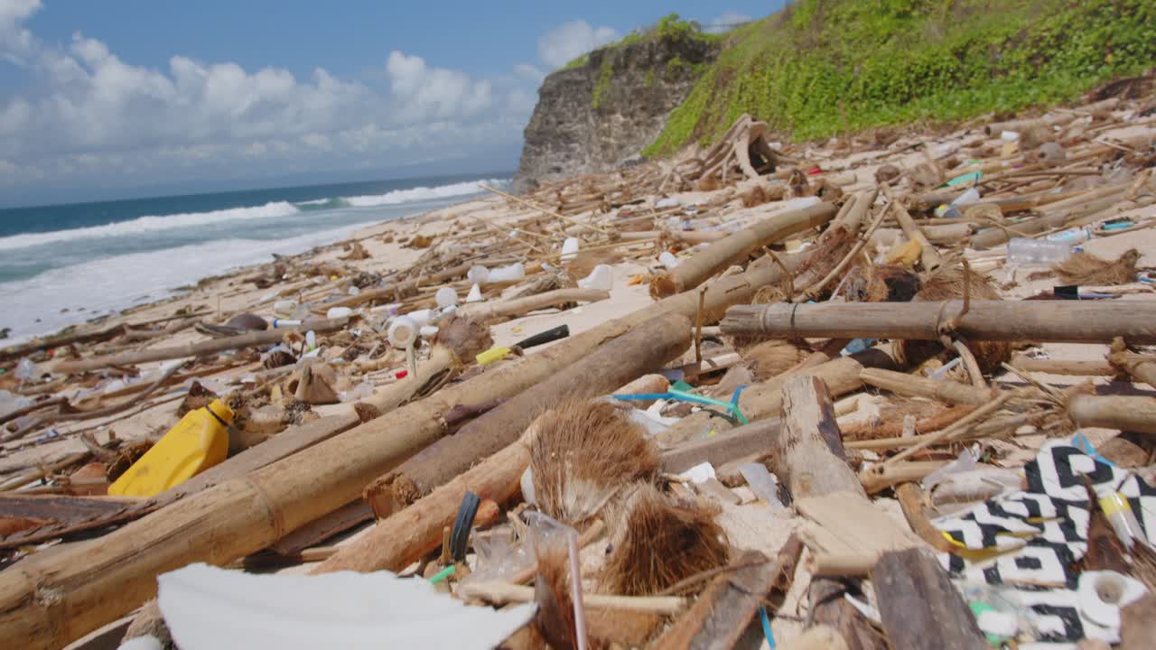 la crisis de residuos plásticos en una playa soleada hace hincapié en la acción ambiental urgente