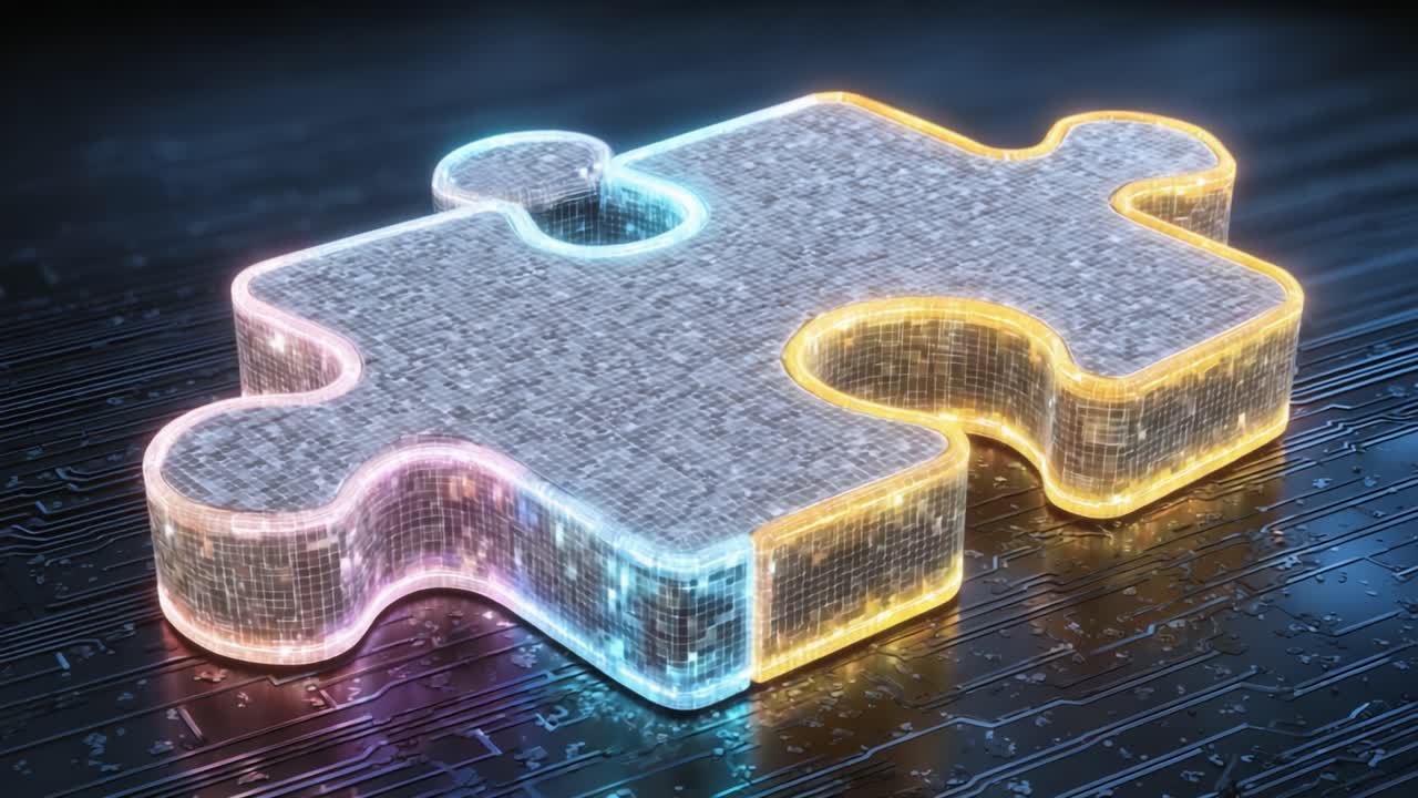 A Glowing Puzzle Piece on a Digital Background Symbolizing Connection and Integration in a Modern Context