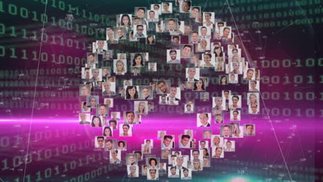 animación de la red de conexiones con personas de negocios a través de codificación binaria