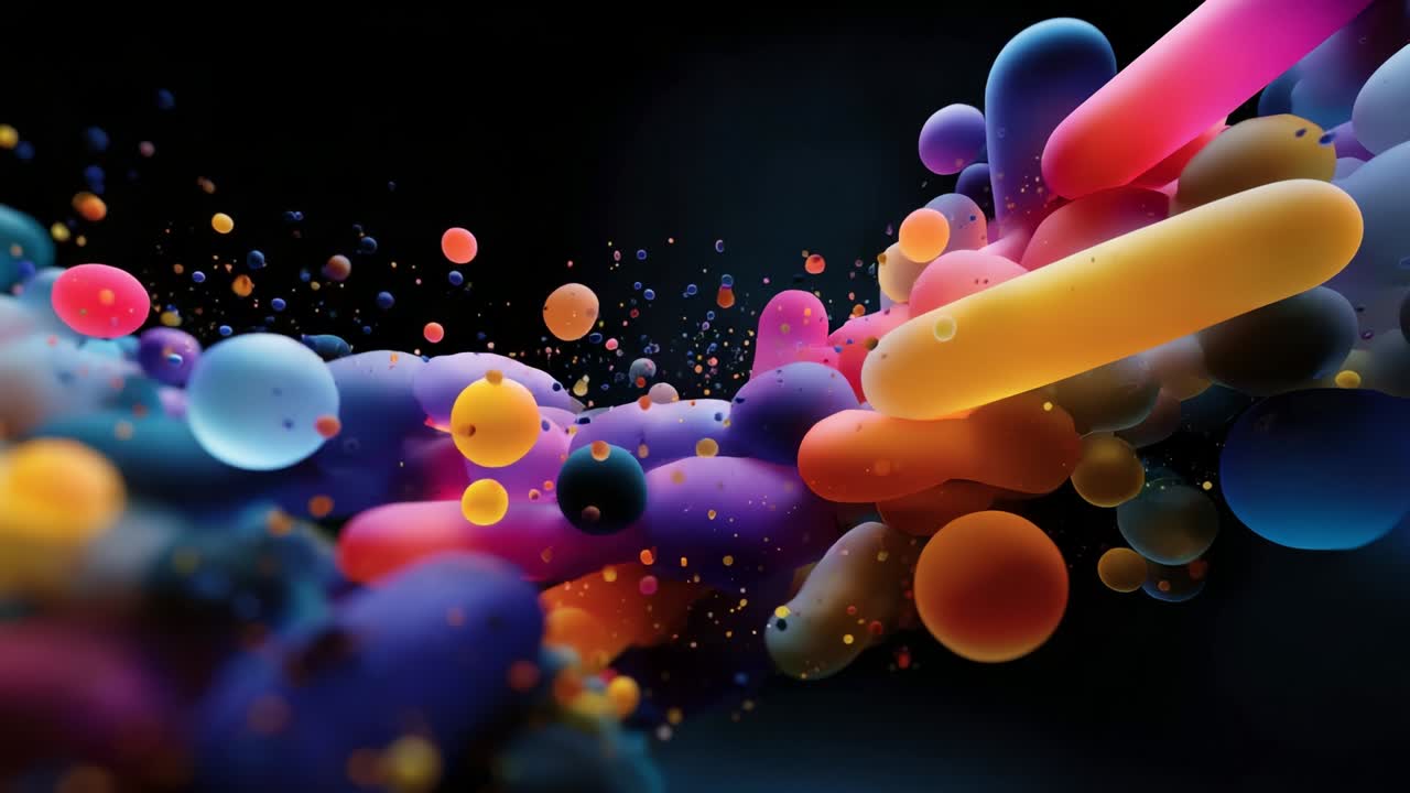 A Vibrant Flow of Colorful Organic Shapes Merging Together in Dynamic Motion, Showcasing an Abstract Representation of Fluidity and Vividness in an Ethereal Digital Space