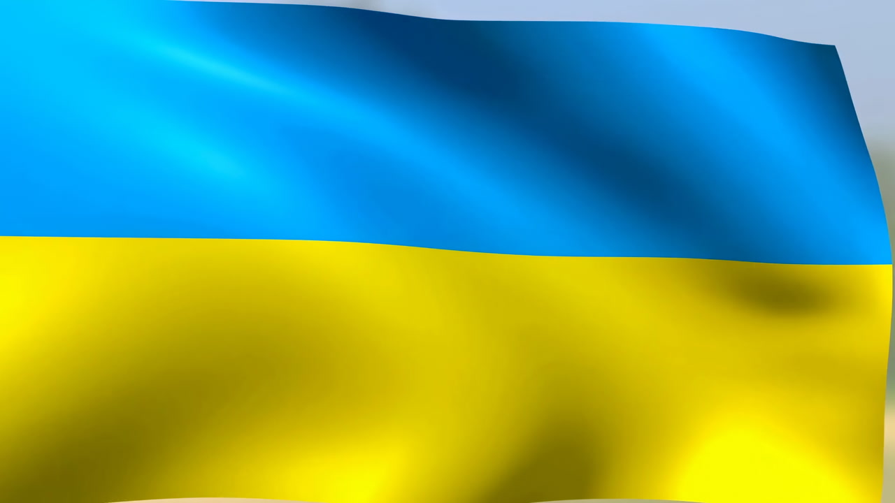 Blue And Yellow Ukrainian Flag Waving In Gentle Breeze, Closeup Fabric Texture, Bright Daylight And Subtle