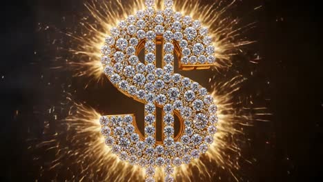 A Dazzling Diamond-Encrusted Dollar Sign Surrounded by Sparkling Fireworks, Symbolizing Wealth and Prosperity in a Stunning Visual Display