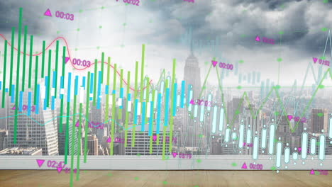 Animation-of-graphs-processing-data-over-cloudy-cityscape