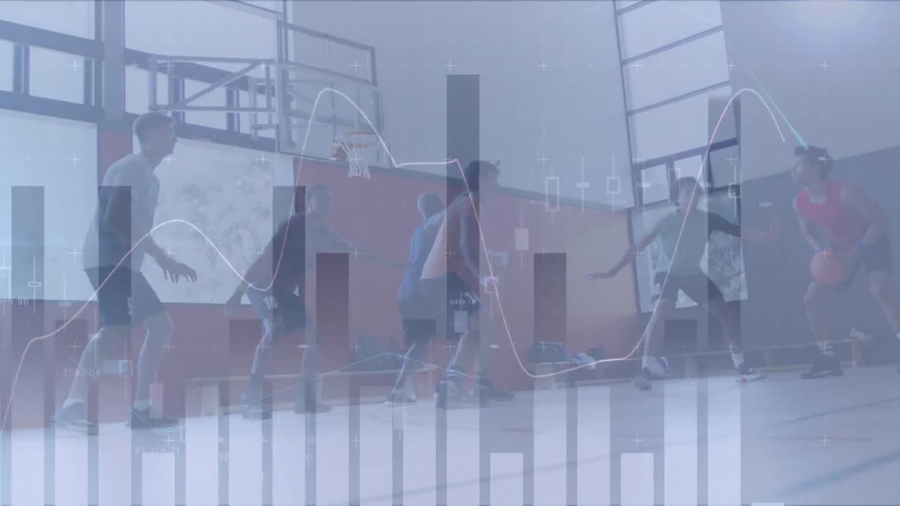 농구 선수 들 위 에 떨어지는 데이터 처리 의 애니메이션