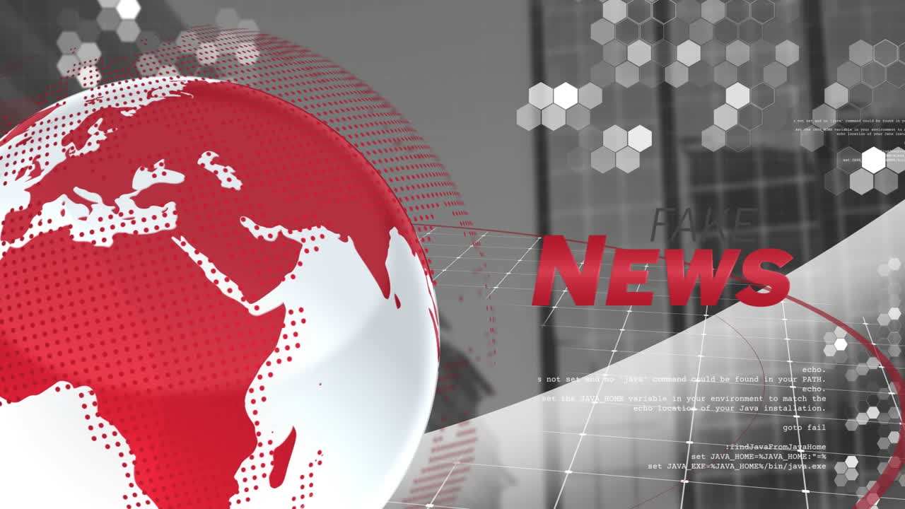 animación del procesamiento de datos y globo sobre el paisaje urbano