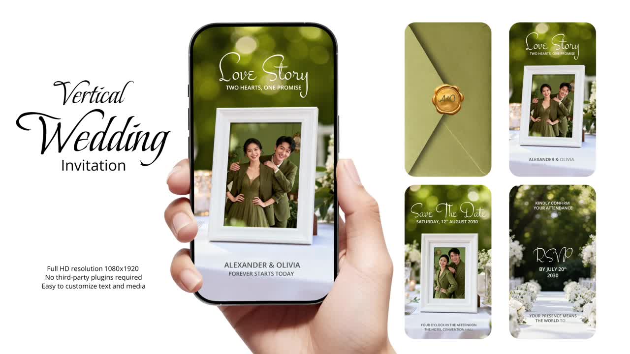 Olive Green Vertical Wedding Invitation