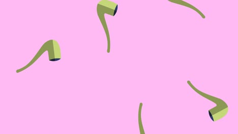 animación de la ilustración de pipas de fumar marrones que caen sobre un fondo rosado