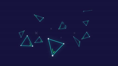 Data-processing-with-molecules-and-triangles-moving-on-dark-background