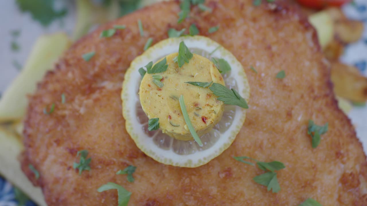Crispy Fried Fish Cutlet with Lemon and Butter