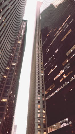 a low angle view of two tall buildings in a city