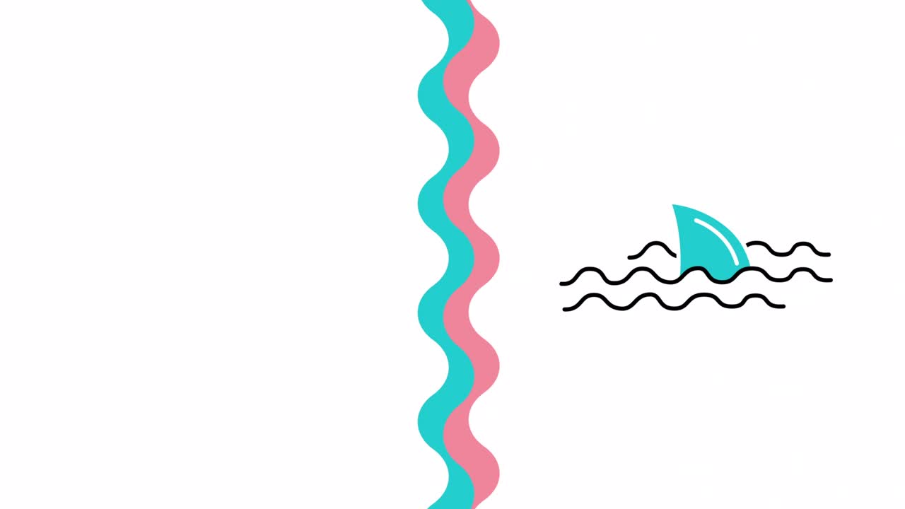 색 배경에 물 속의 만화 상어의 4k 비디오.