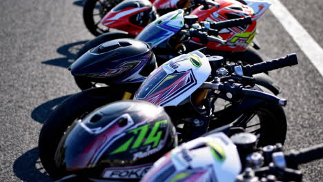 mini racing motorcycles lined up