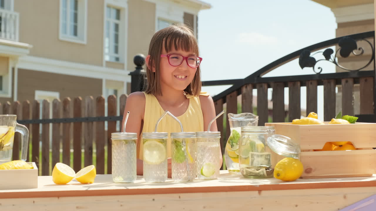 10-Year-Old Girl Selling Lemonade Outdoors