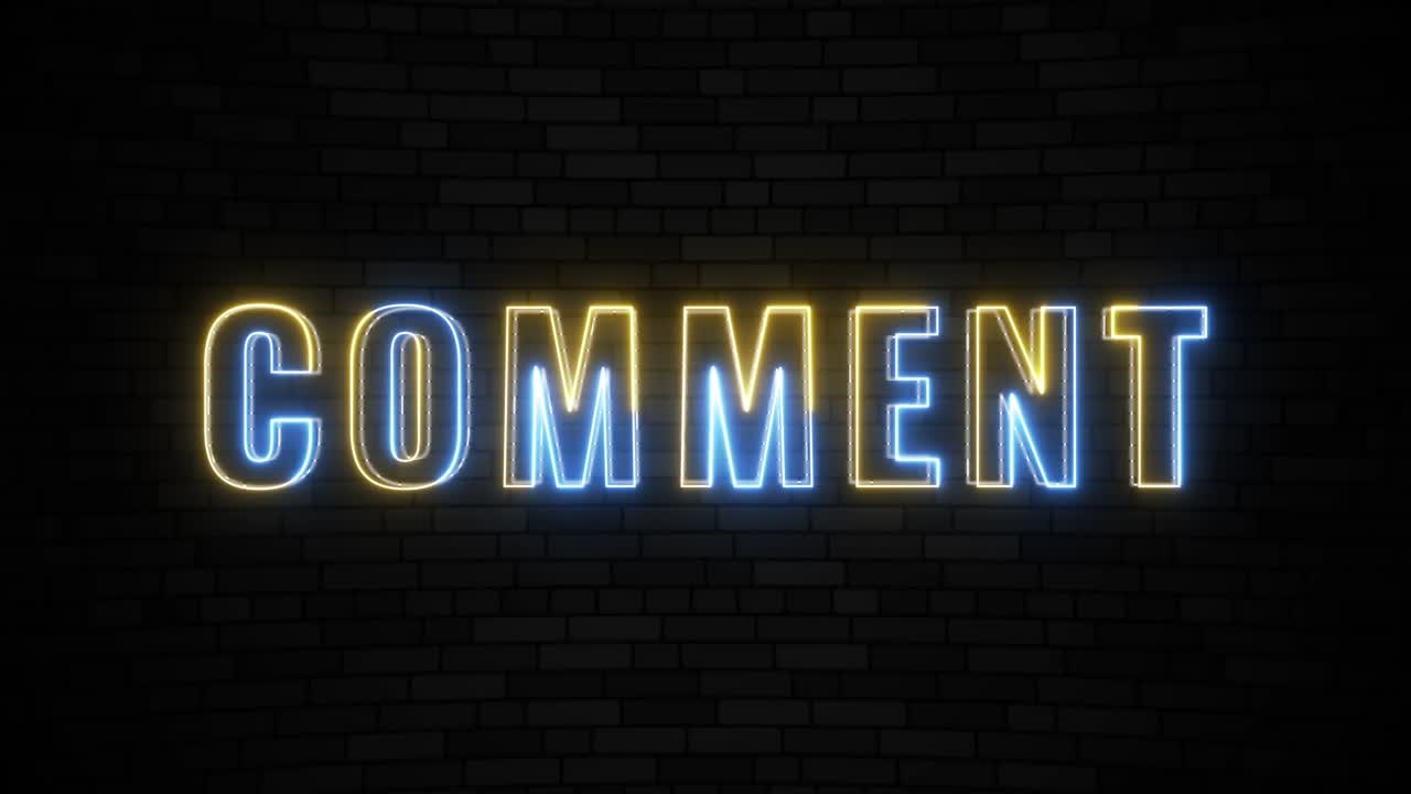 'COMMENT' thin line neon border lines title animation. Simple seamless loop animated text. 4k typography motion graphic