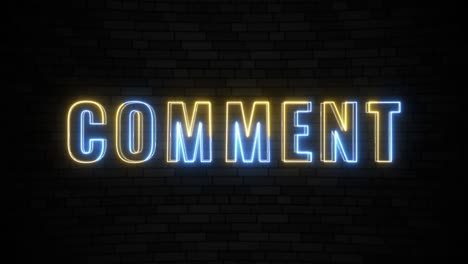 'comment' thin line neon border lines title animation. simple seamless loop animated text. 4k typography motion graphic