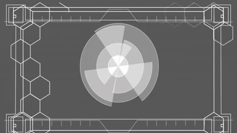 Animation-Des-Scope-Scannens-Mit-Weißen-Sechsecken-Und-Markierungen-Auf-Grauem-Hintergrund