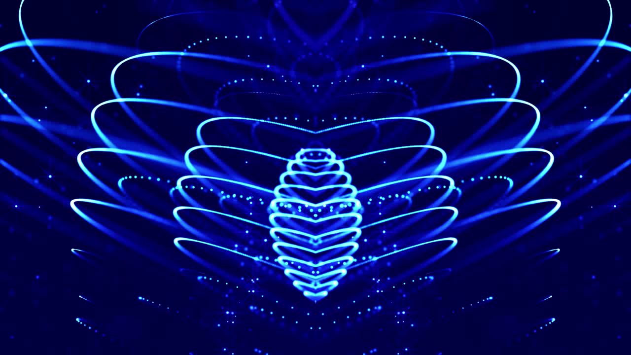Glow blue particles form lines, symmetrical structures. 4k looped sci-fi 3d abstract background. For holiday presentations, ceremonies as vj loop motion design