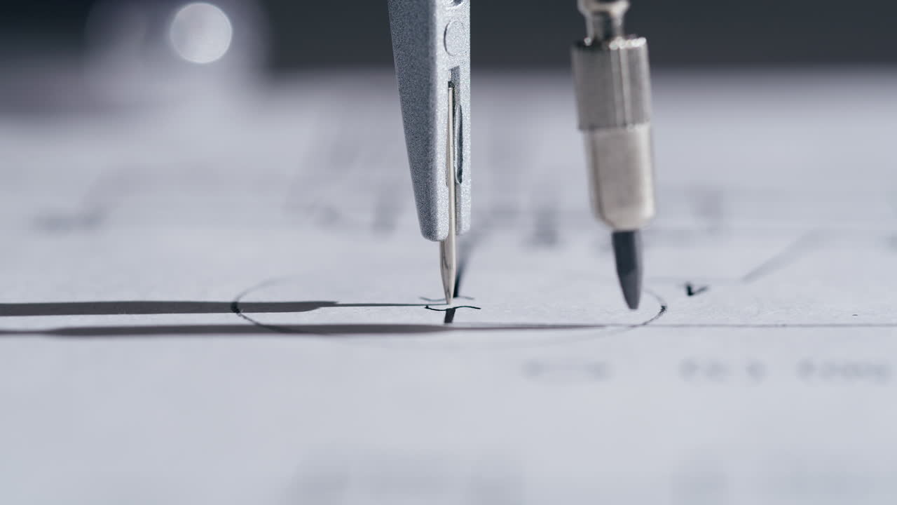 Close-up of a Drafting Compass Drawing on Architectural Paper