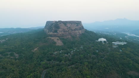 raigarh fort, drone overview establishment shot, tourist location in aamby valley city, india, pune