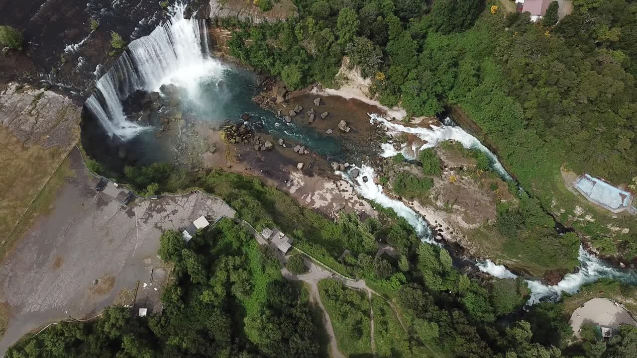 Aerial View of Laja Falls. Cascade Waterfalls, Canyon and Green Landscape in Southcentral Chile