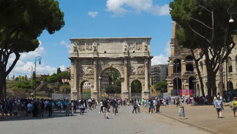 rome, italy. hyperlapse of arco di costantino and coliseum