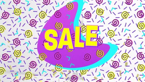 Animation-of-sale-text-over-retro-vibrant-pattern-background