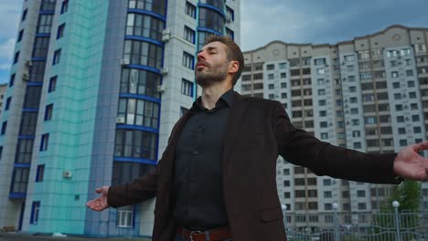 man relaxing in a city