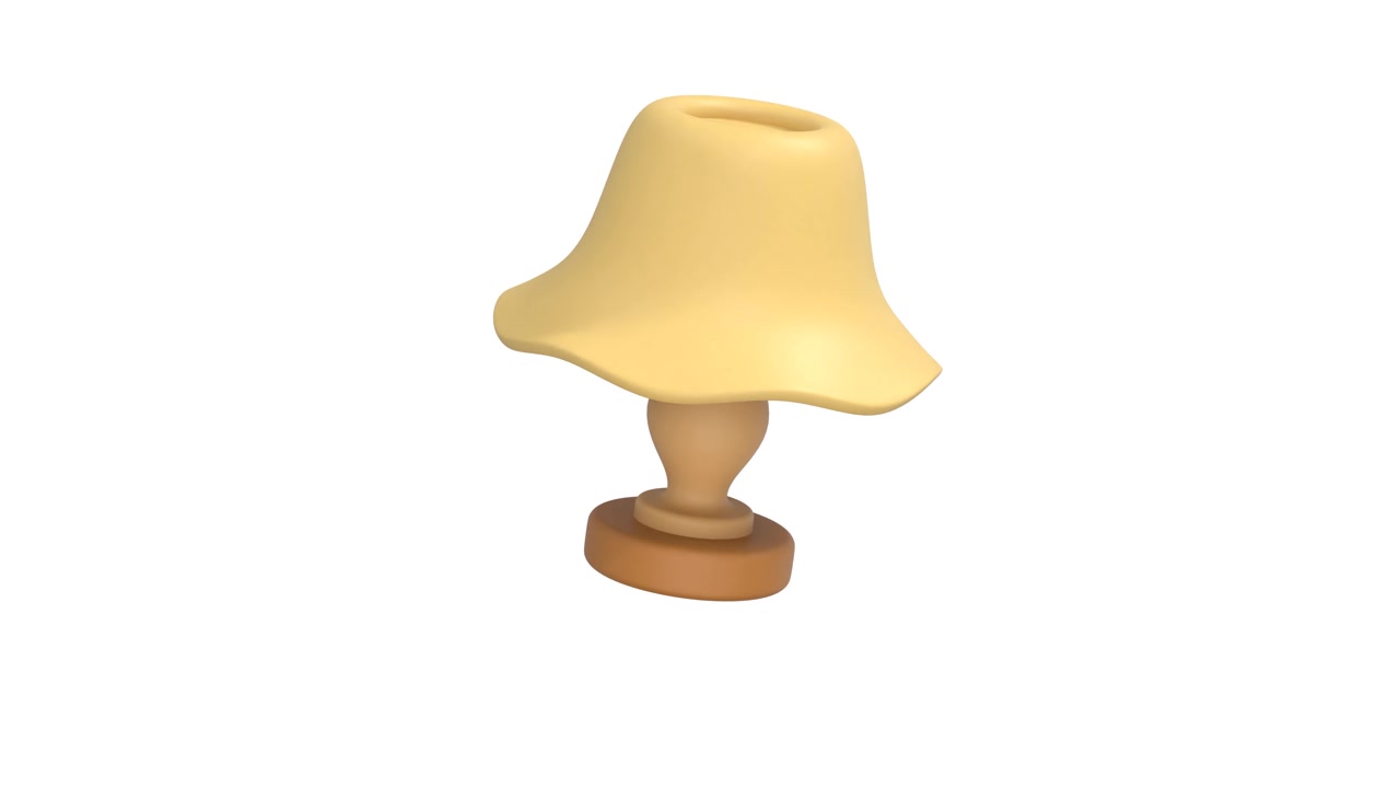 3D Rendered Yellow Table Lamp Rotating on White Background