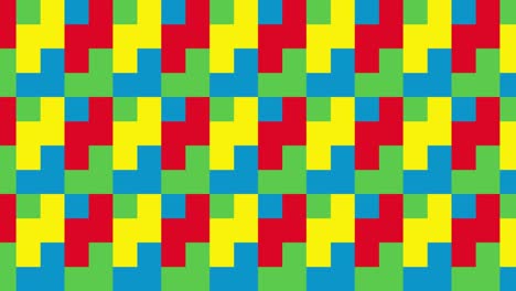 azulejos animados en colores primarios en patrón geométrico. fondo gráfico en movimiento en un diseño plano. bucle sin costuras formas multicolores abstractas en mosaico dinámico mínimo