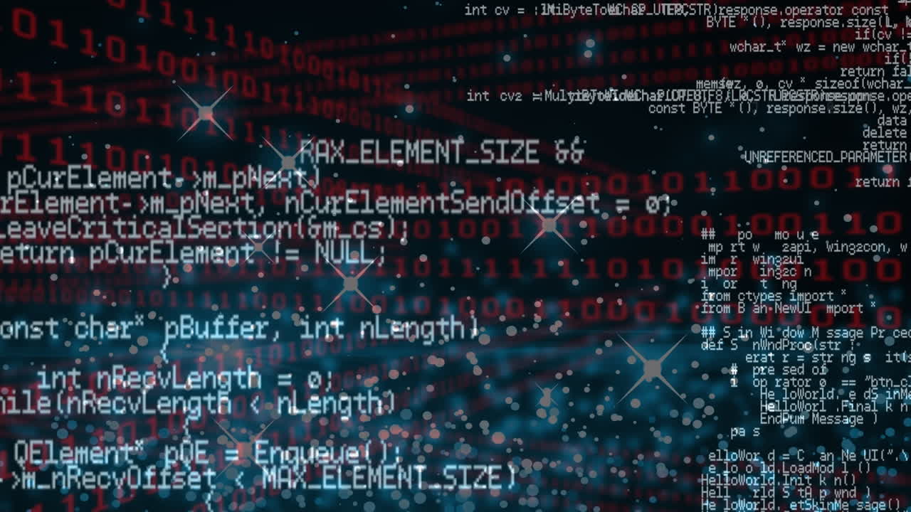 Animation of data processing and dots of light on black background