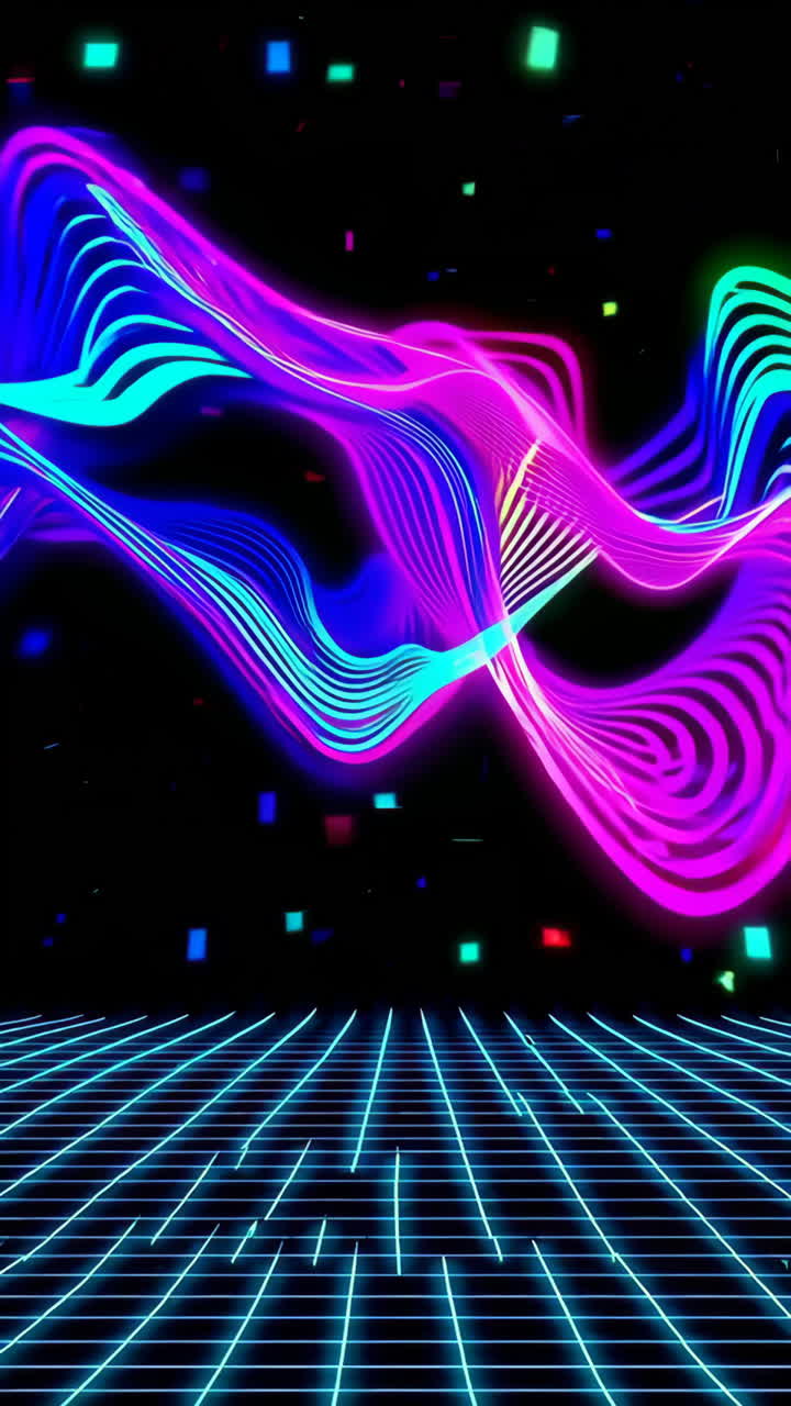 Dynamic Neon Waves on Grid Background