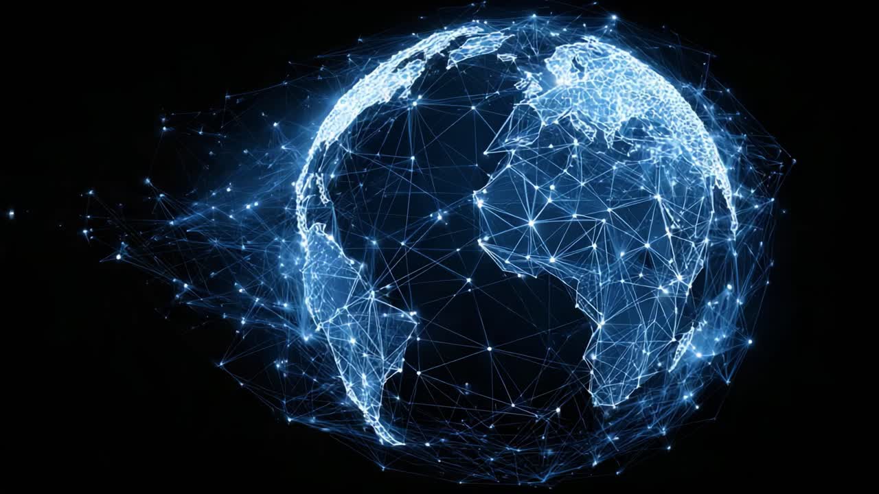 A Stunning Visual Representation of a Connected Digital Globe, Showcasing the Advancement of Technology and Networking Across Continents in Vibrant Blue Light