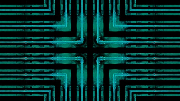 Futuristic Abstract background with animation of flight in abstract futuristic tunnel with neon light lines pattern.