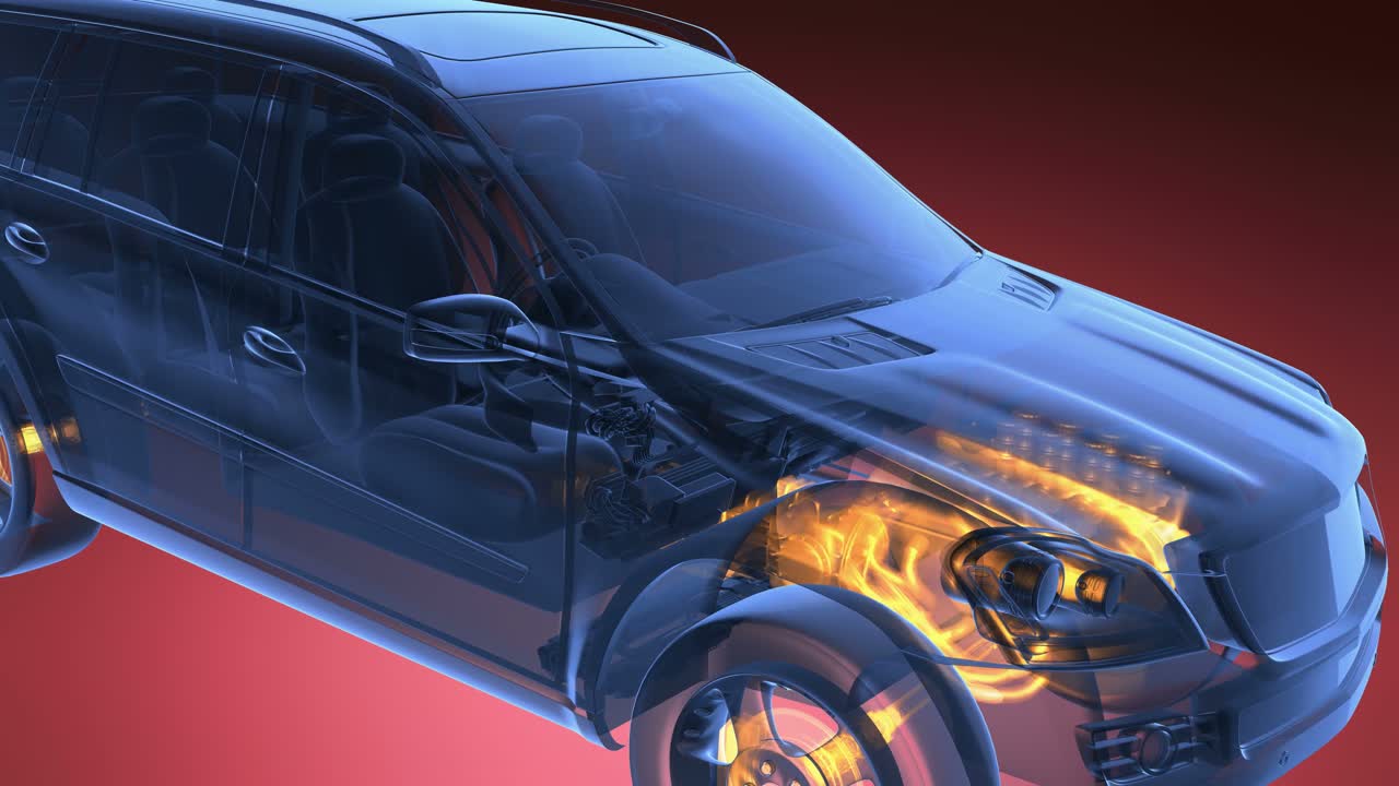 투명한 차가 회전합니다.