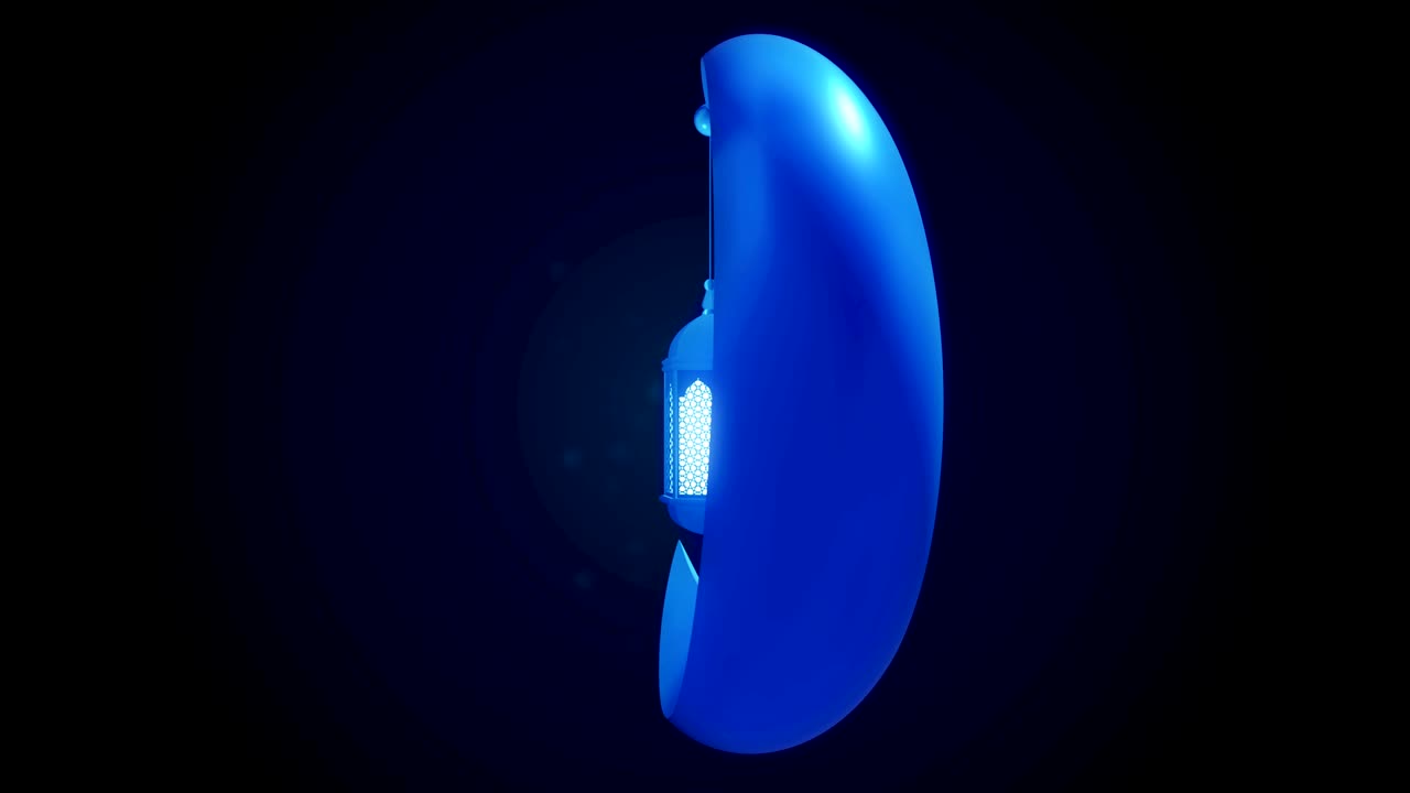 빛나는 축제 랜턴은 어두운 배경에 달에 매달려 있습니다. ramadan kareem 이슬람 운동 배경 3d loopable 애니메이션.