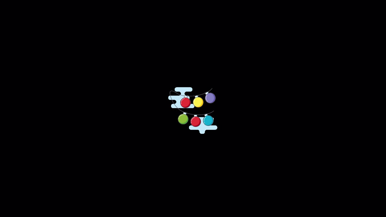 Animated Christmas String Lights on Clouds Against Black Background