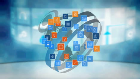 animation von social-media-iconen über dem sich drehenden globus