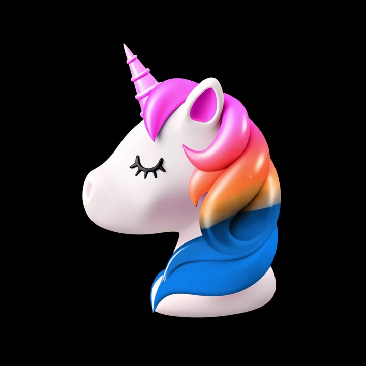 3D Animated Unicorn Head with Rainbow Mane