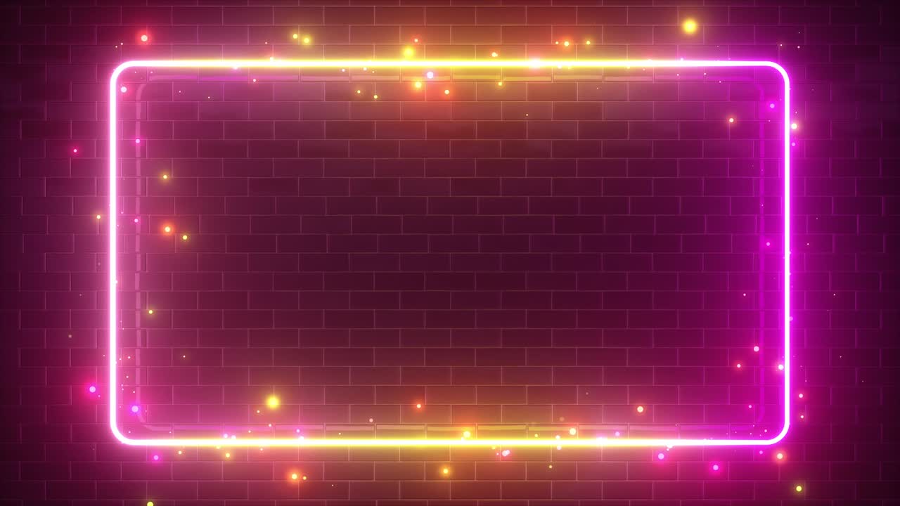 벽돌 반사 표면을 배경으로 직사각형 네온 반이는 빛의 형태. 현대 자외선 형광 빛 스트럼. 무결 루프 4k 3d 렌더링