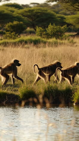 baboon group by the waterhole