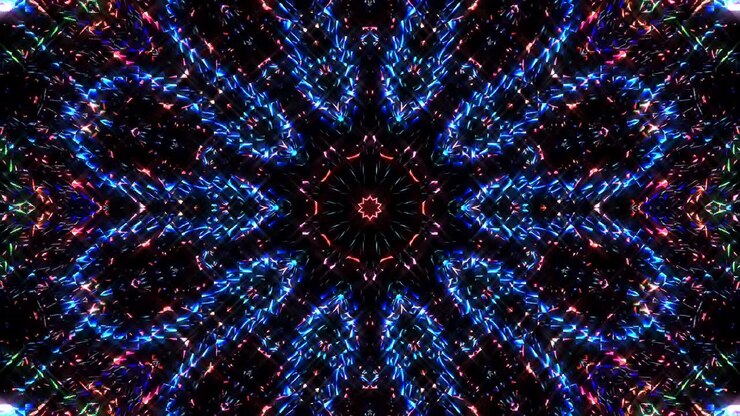 shining bright lines set wave motion, colorful, on black background