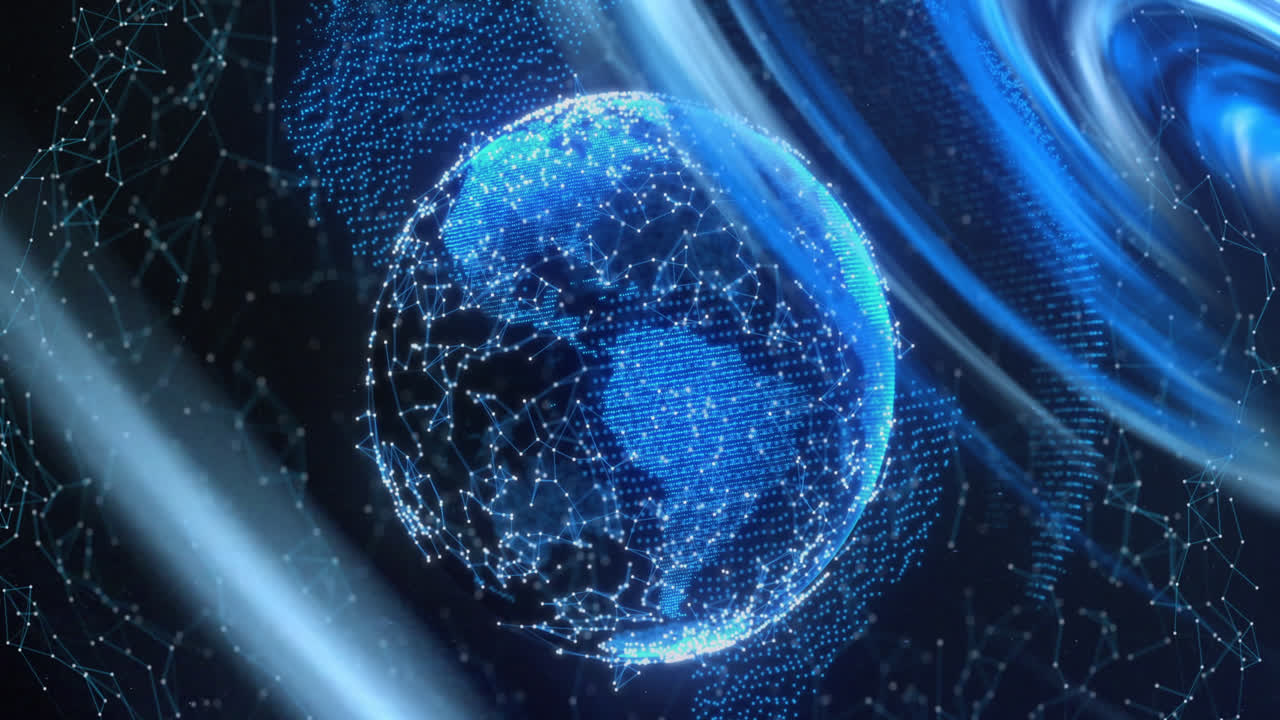 Animation of globe and shapes on black background