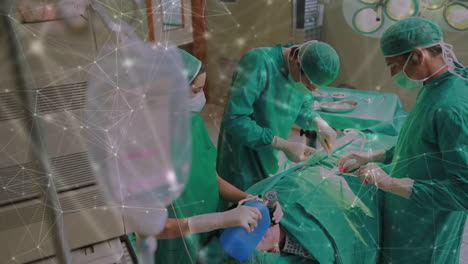 Performing surgery over network connections, medical professionals in animated scene