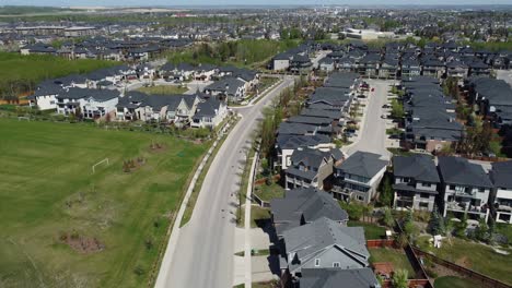 aerial view of a suburban neighbourhood in calgary, alberta in summer.